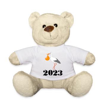 Baby kommt 2023, schwanger 2023, Storch kommt - Teddy - Weiß - Vorne