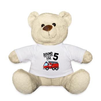 Feuerwehr T-Shirt 5. Geburtstag 5 Jahre Junge - Teddy - Weiß - Vorne