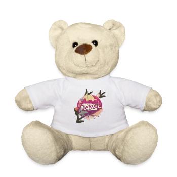 Jakob - Nom de garçon cool avec des dinosaures cool - Nounours - blanc - Devant