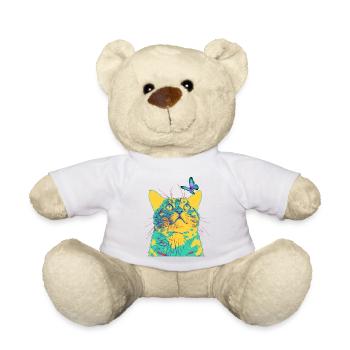 butterfly loves the cat - Teddy Bear - white - Front