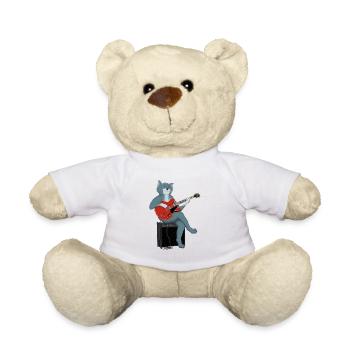 CAT PLAYS THE BLUES - cat playing guitar - Teddy Bear - white - Front