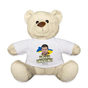 Zelensky Portrait and Slogan Glory of Ukraine - Teddy Bear - white - Front