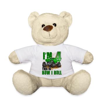 Kids 4th Birthday Monster Truck For Boys & Girls 4 - Teddy Bear - white - Front
