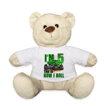 5th Birthday Monster Truck For Boys & Girls 5 Year - Teddy Bear - white - Front
