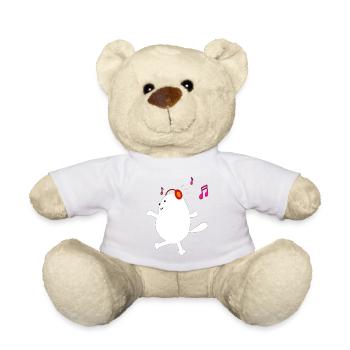 Cat walking listen music - Teddy Bear - white - Front
