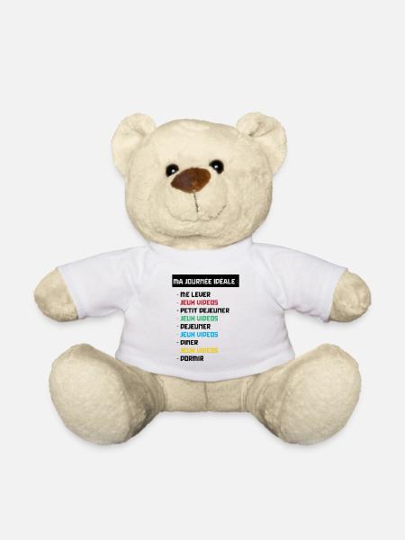 T shirt geek ma journée idéale - Nounours - blanc