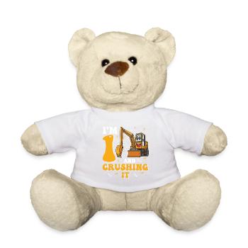1. Geburtstag, 1 Jahr alt! Kids, Boy Junge Bagger - Teddy - Weiß - Vorne