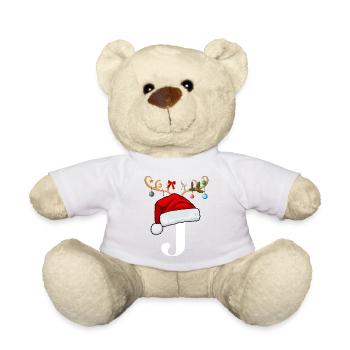 Lettre J bonnet de Noël - Nounours - blanc - Devant