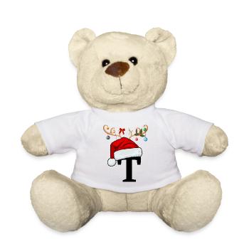Lettre T bonnet de Noël - Nounours - blanc - Devant