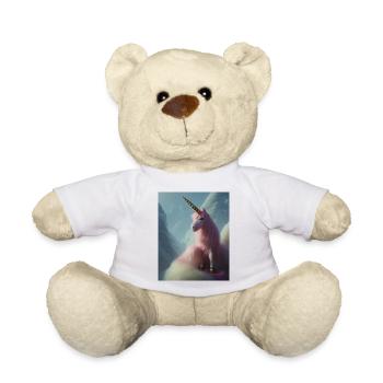 Comic Cartoon Drawing of a queer unicorn with pink - Teddy Bear - white - Front