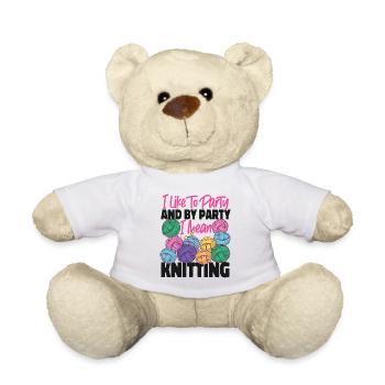 Knitting Knitter I Like To Party - Teddy Bear - white - Front