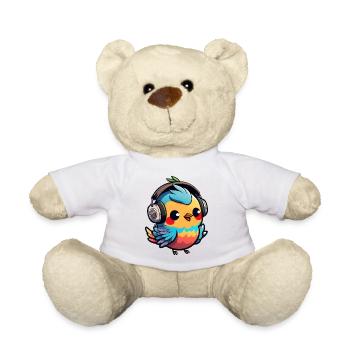 Kawaii Mignon Happy Colorful Bird avec des écouteurs - Nounours - blanc - Devant