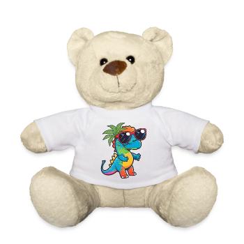 Kawaii Cute Happy Colorful Dino with Sunglasses - Teddy Bear - white - Front