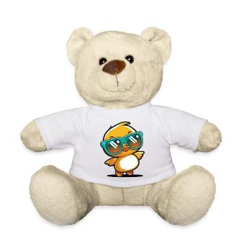 Kawaii Cute Happy Colorful Duck with Sunglasses - Teddy Bear - white - Front