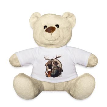 Hunter drinks beer - Teddy Bear - white - Front