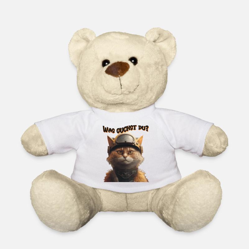 Katze mit Helm - Was guckst du? - Teddy - Weiß
