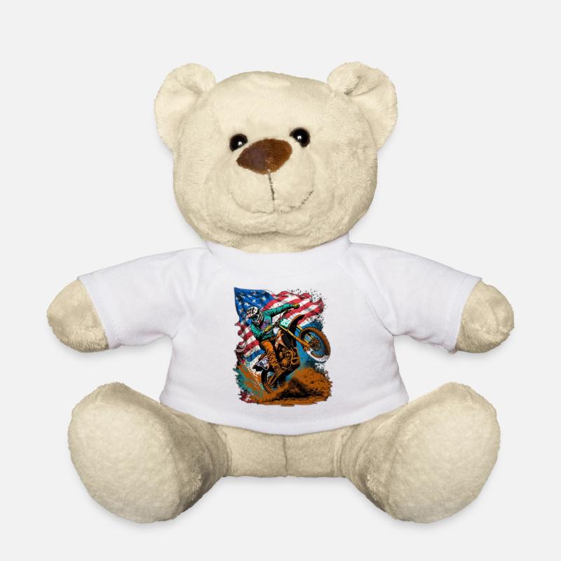Motocross Action mit US-Flagge - Teddy - Weiß