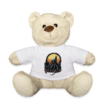 Giant Octopus Squid atacking the city on a sunset - Teddy Bear - white - Front