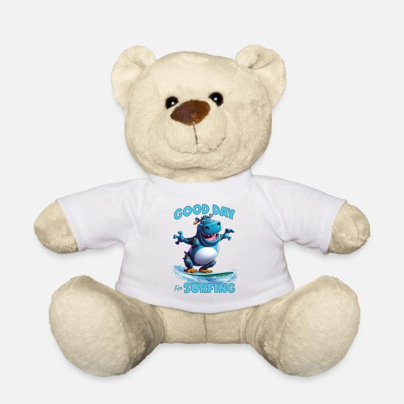 Lustiges Nilpferd mit einem Surfbrett - Surfer - Teddy - Weiß
