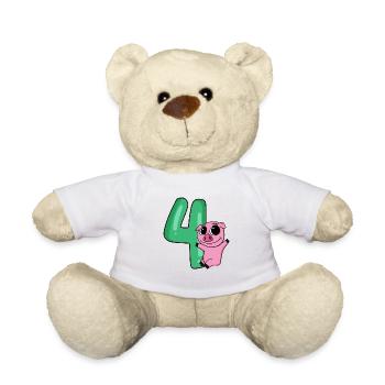 4 Geburtstag 4 Jahre alt mit Tier Motiv - vier - Teddy - Weiß - Vorne