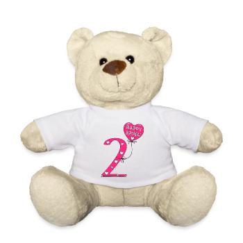 2 anniversaire Happy Birthady - Nounours - blanc - Devant