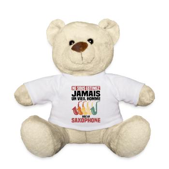 Un vieil homme avec un saxophone - Nounours - blanc - Devant