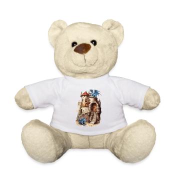 Drachenburg Blaue Drachen Medieval Fantasy Shirt - Teddy - Weiß - Vorne