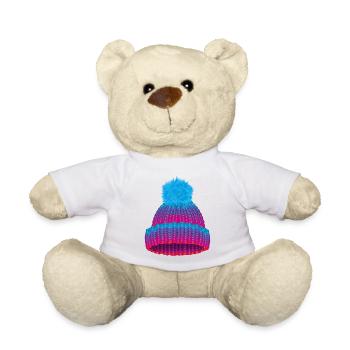 Bonnet coloré en tricot avec grand pompon - Nounours - blanc - Devant
