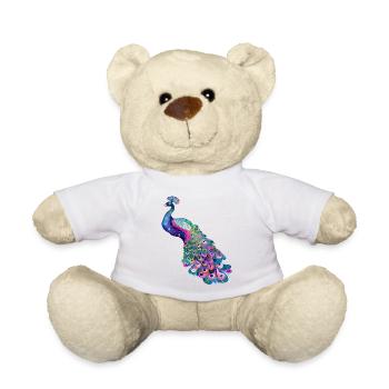 peacock bird colorful beautiful fantasy colorful - Teddy Bear - white - Front