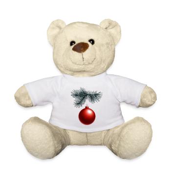 Magie de Noël : Boule rouge sur la branche de sapin - Nounours - blanc - Devant