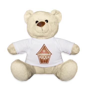maison en pain d’épices joliment décorée pour Noël - Nounours - blanc - Devant