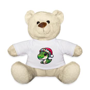 Niedlicher kleiner Dinosaurier mit Weihnachtsmannmütze - Teddy - Weiß - Vorne