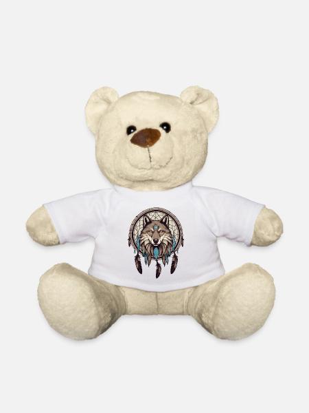 Traumfänger mit Wolf - Teddy - Weiß