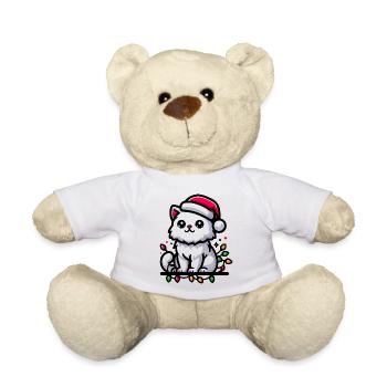 Cute Christmas Cat Santa Hat Christmas Lights - Teddy Bear - white - Front