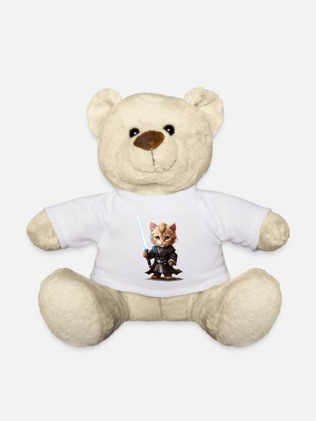 Cute cat with lightsaber - Teddy Bear - white