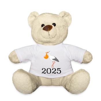 Stork Brings the Baby, Baby Is Coming Soon, Mom 2025 - Teddy Bear - white - Front