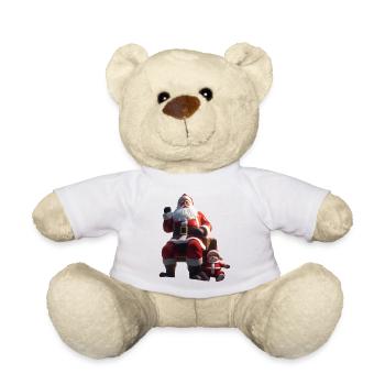 Weihnachtsmann auf der Bank mit Baby-Elf - Teddy - Weiß - Vorne