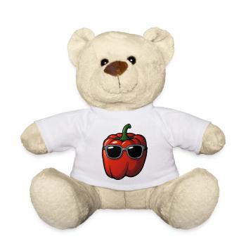Poivrons rouges frais avec des lunettes de soleil en été - Nounours - blanc - Devant