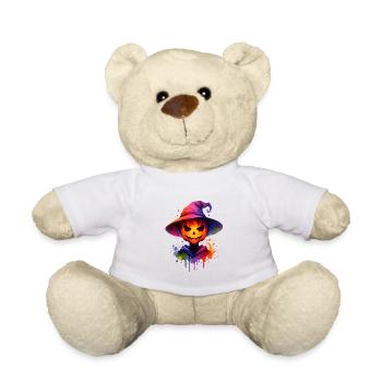 Happy Halloween Pumpkin Witch Art with - Teddy Bear - white - Front
