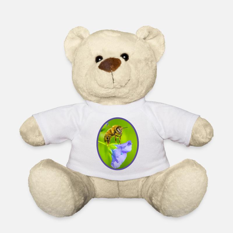 Bee on purple flower - oval outlined - Teddy Bear - white