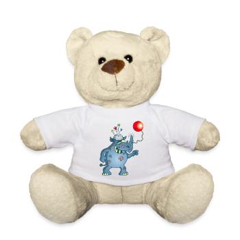 Un rhinocéros joue au bilboquet - Nounours - blanc - Devant