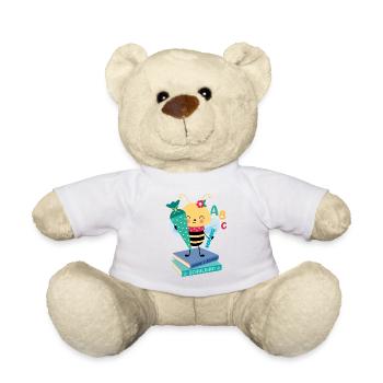 Bee with school cone on pile of books School enrollment - Teddy Bear - white - Front