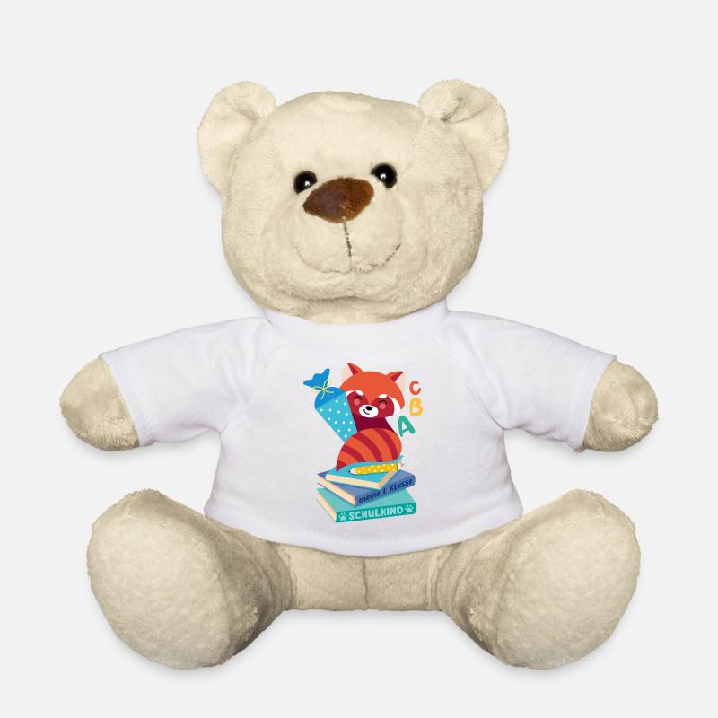 roter Panda mit Schultüte auf Bücherstapel - Teddy - Weiß