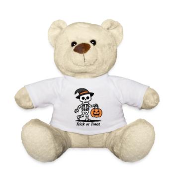 Squelette mignon avec citrouille lanterne Halloween - Nounours - blanc - Devant