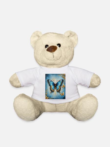 Azurblauer Schmetterling mit Goldakzenten - Teddy - Weiß