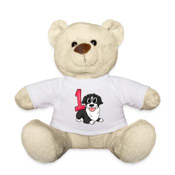1 an - Inscription à l’école - Motif chien - Numéro 1 - Nounours - blanc - Devant