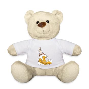 Weißwurst surfs beer wave with pretzel - Bavaria - Teddy Bear - white - Front