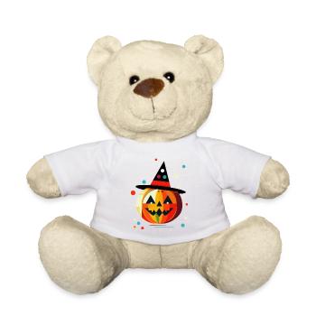Halloween Kürbis in bunten Farben mit Hexenhut - Teddy - Weiß - Vorne