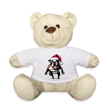 Bouledogue drôle avec chapeau de Père Noël - Nounours - blanc - Devant