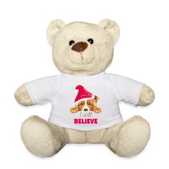 Niedlicher spähender Border Collie Hund mit Weihnachtsmannmütze - Teddy - Weiß - Vorne